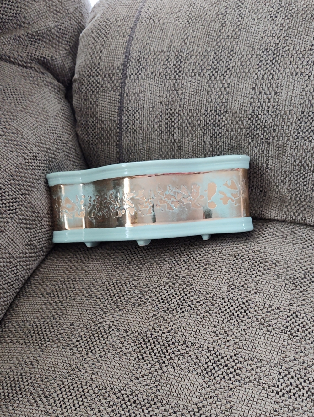 Vintage Mccoy Turquoise Ceramic Wall Planter With 14kt Gold Trim
